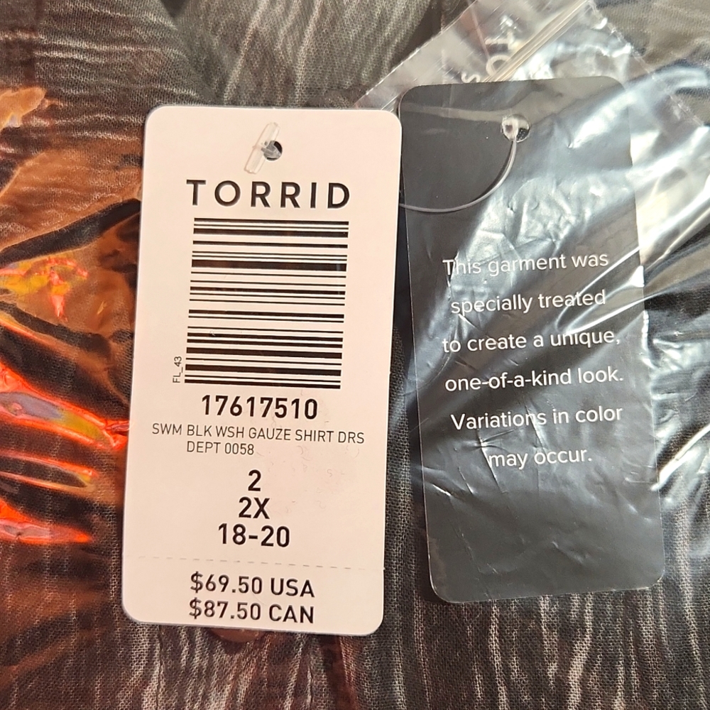 ❤️NWT TORRID SWIM COVER MACHINE WASHABLE GAUZE BUTTON UP COVER-UP DRESS - Picture 5 of 11